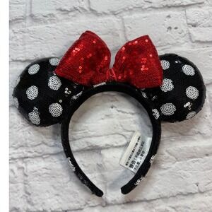 Disney Parks Tokyo Minnie Mouse Ears Headband Red Excellent Sequin Polka Dot